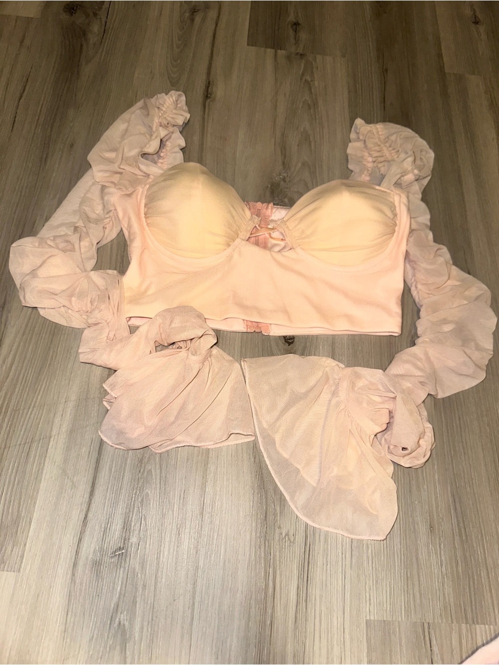 SHEIN Blush Pink Ruffle Long Sleeve Crop Top